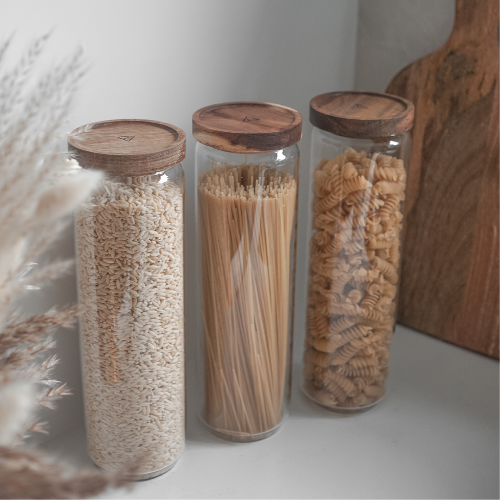 Bamboo Lid Glass Storage Pantry Jar