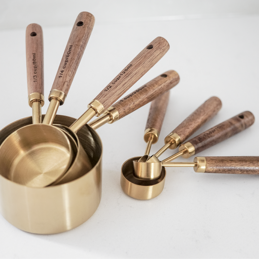 Gold Measuring Spoons with Walnut Wood, Set of 4