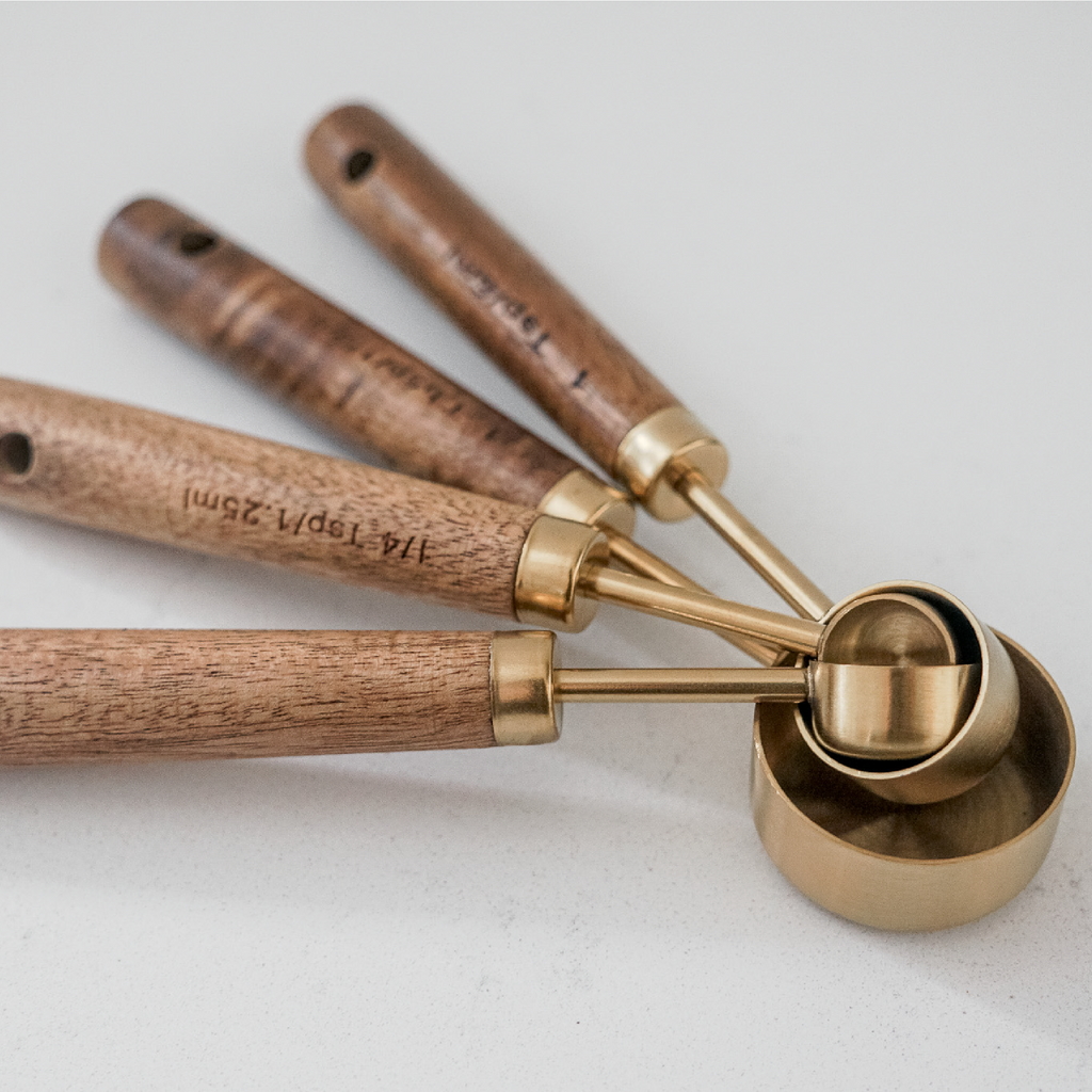 Acacia Wood and Gold Measuring Spoons, Set of 4 | Crate & Barrel