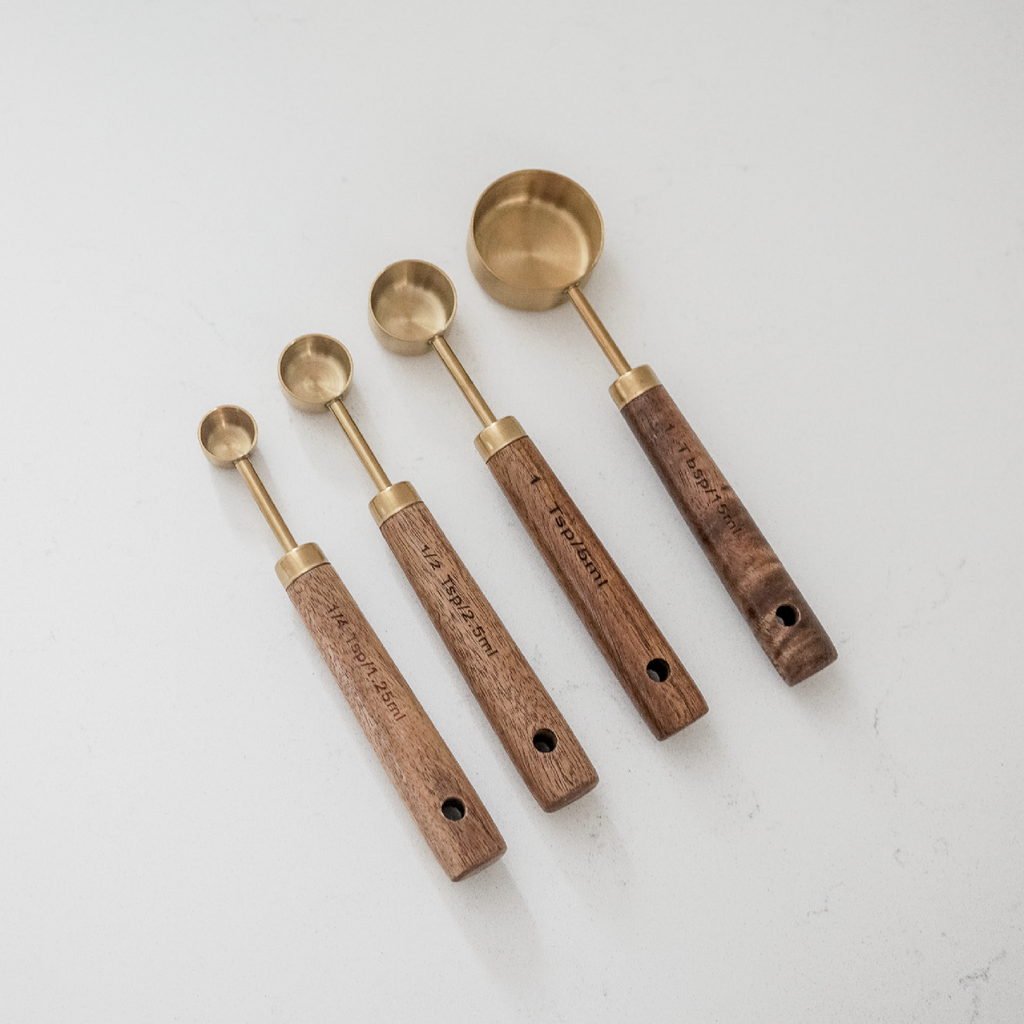 Gold Metal and Wood Nesting Measuring Spoons